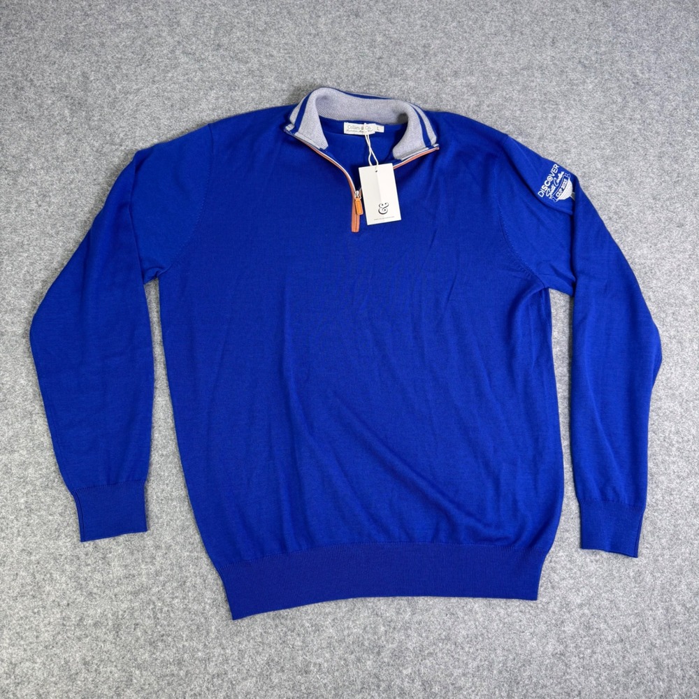 Collars & Co Mens Royal Blue Australian Merino Wool Quarter Zip Sweater Large